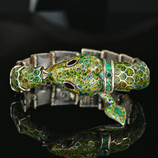 Margot de Taxco Sterling Silver Snake Enamel Bracelet