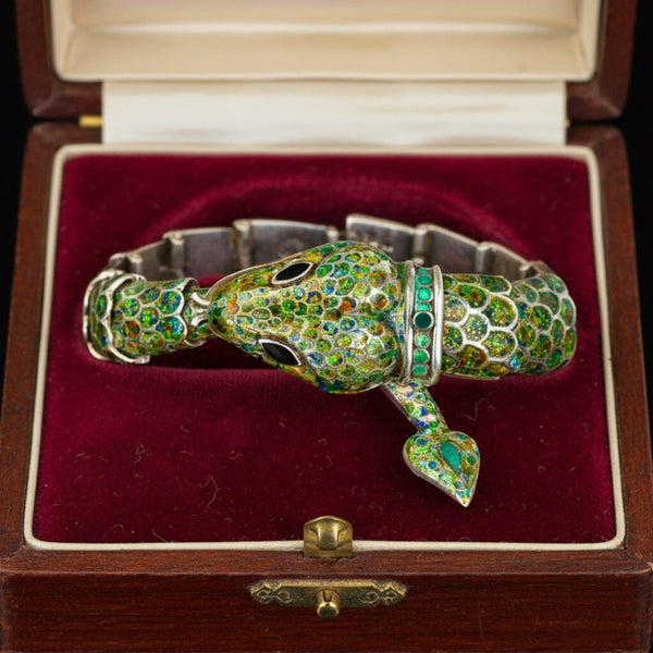 Margot de Taxco Sterling Silver Snake Enamel Bracelet