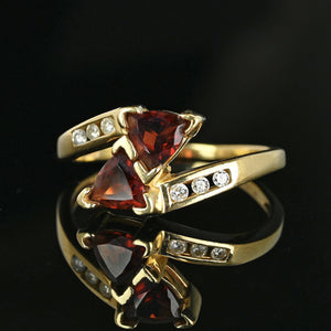 Vintage Gold Bypass Diamond Trillion Cut Garnet Ring - Boylerpf