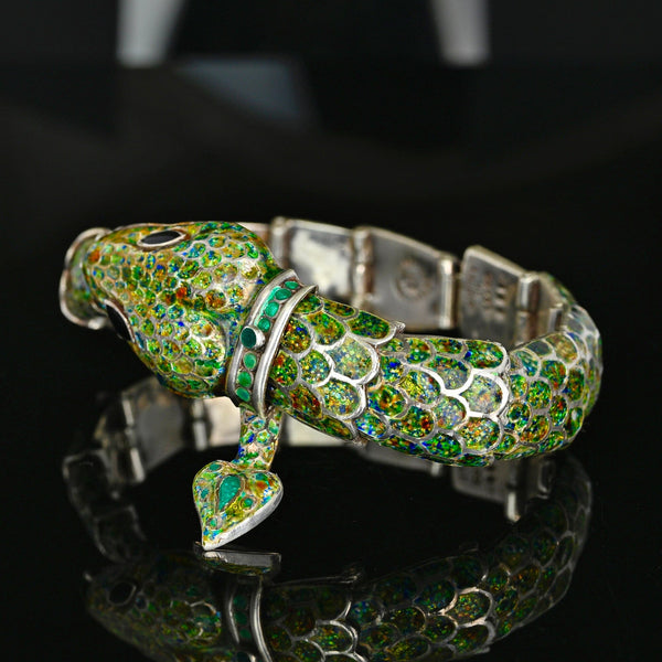 Margot de Taxco Sterling Silver Snake Enamel Bracelet