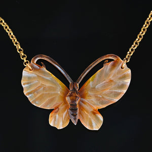 Art Nouveau French Carved Horn Butterfly Necklace - Boylerpf