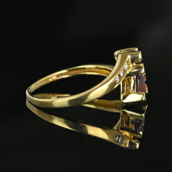 Vintage Gold Bypass Diamond Trillion Cut Garnet Ring - Boylerpf