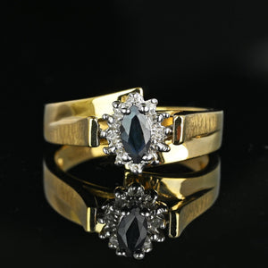 Midnight Blue Marquise Sapphire Diamond Halo Ring in Gold - Boylerpf