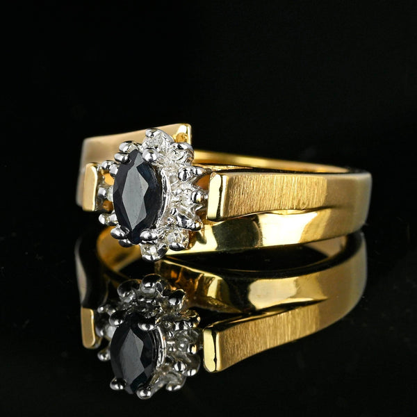 Midnight Blue Marquise Sapphire Diamond Halo Ring in Gold - Boylerpf