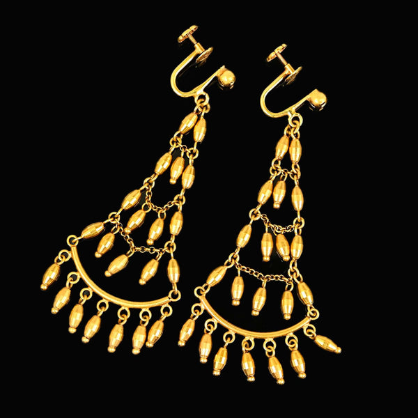 Antique 14K Gold Chandelier Earrings Long Tiered Dangle - Boylerpf