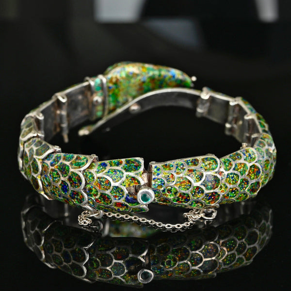 Margot de Taxco Sterling Silver Snake Enamel Bracelet