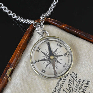 Antique Sterling Silver Working Compass Fob Pendant - Boylerpf