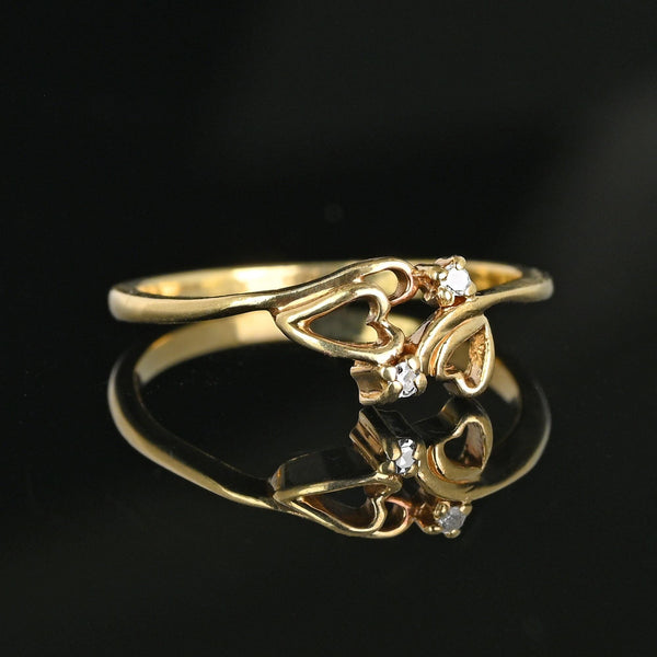 Vintage Gold Bypass Double Heart Diamond Ring - Boylerpf