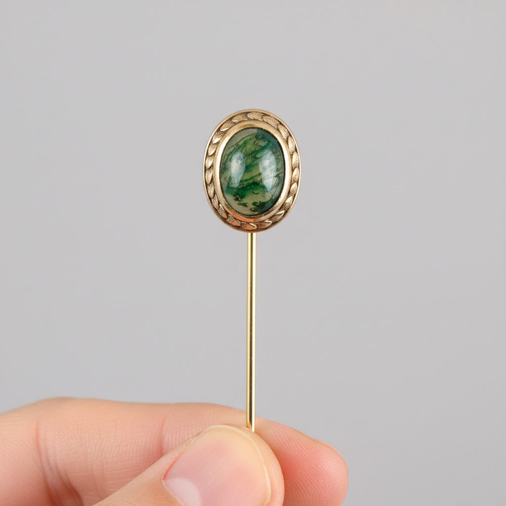 90s stone グリーンエッジ パッチ Antique Victorian Moss Agate Stickpin Lapel Brooch – Boylerpf