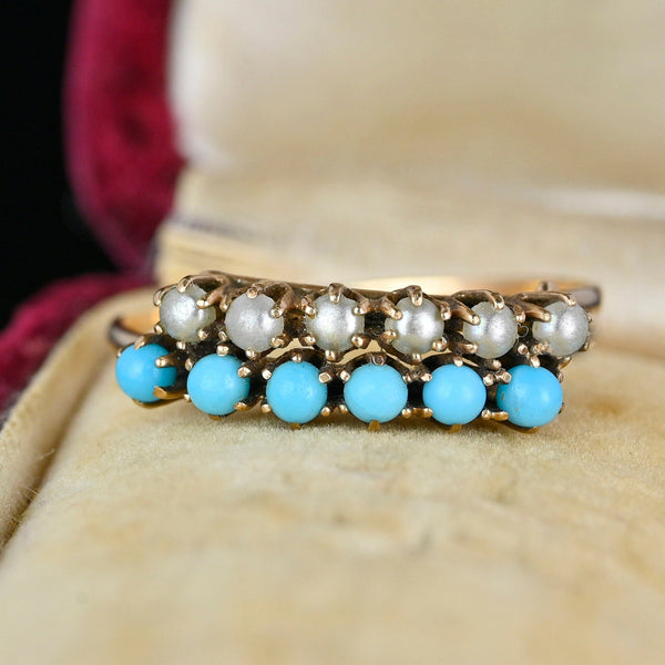 Victorian Gold Half Hoop Pearl Turquoise Ring - Boylerpf