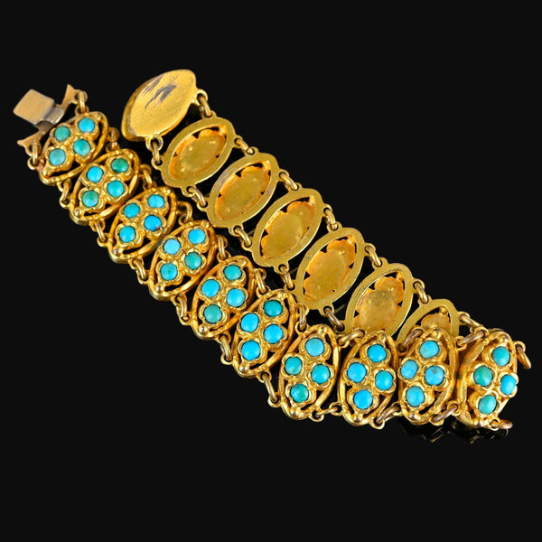 Antique Victorian Gold Gilt Filigree Turquoise Bracelet - Boylerpf
