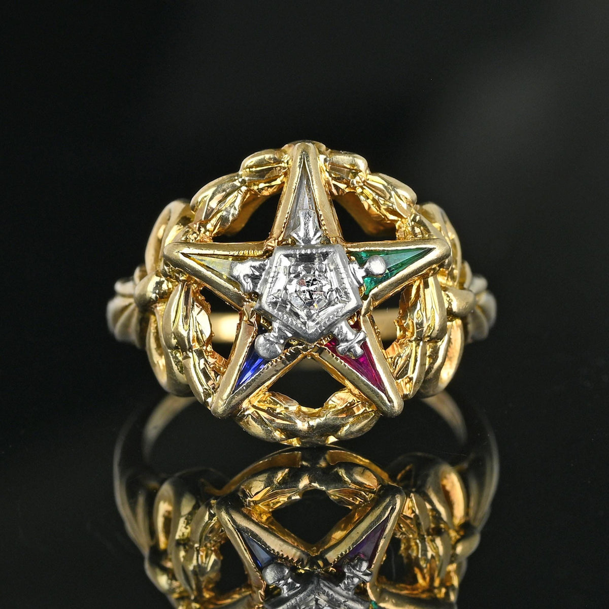 Vintage Diamond Gemstone OES Eastern Star Masonic Ring – Boylerpf