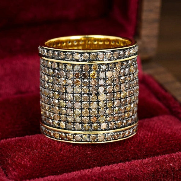 Gemco 14K Gold Champagne Diamond Wide Statement Ring Band - Boylerpf