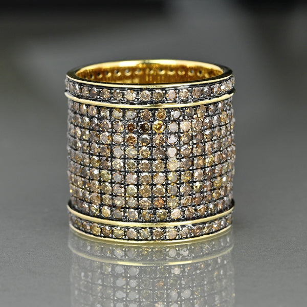 Gemco 14K Gold Champagne Diamond Wide Statement Ring Band - Boylerpf