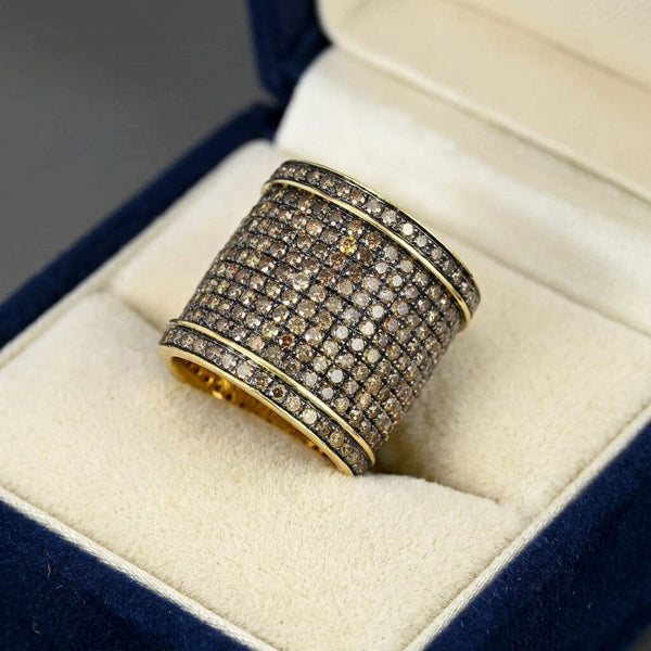 Gemco 14K Gold Champagne Diamond Wide Statement Ring Band - Boylerpf