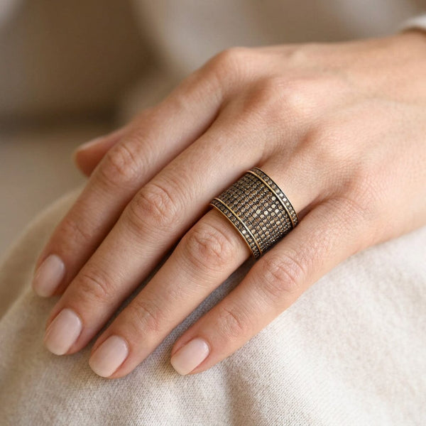 Gemco 14K Gold Champagne Diamond Wide Statement Ring Band - Boylerpf