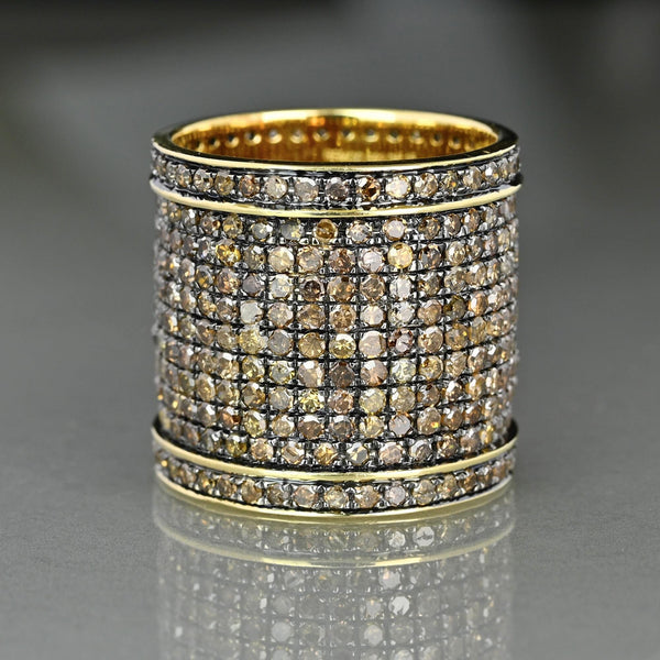Gemco 14K Gold Champagne Diamond Wide Statement Ring Band - Boylerpf