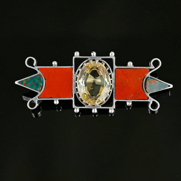 Antique Scottish Agate Champagne Citrine Brooch, C. 1890 - Boylerpf