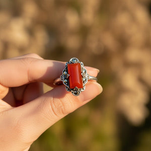 Art Deco Silver Marcasie Carnelian Chalcedony Ring - Boylerpf