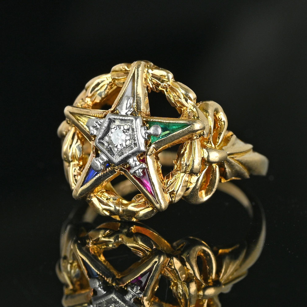 Vintage Diamond Gemstone OES Eastern Star Masonic Ring – Boylerpf