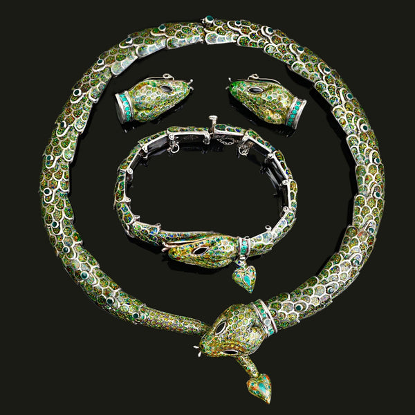 Margot de Taxco Snake Necklace Sterling Silver Enamel