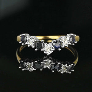 Gold Chevron Diamond Star Sapphire Wishbone Ring - Boylerpf