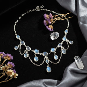 Edwardian Moonstone Fringe Necklace Silver Festoon - Boylerpf