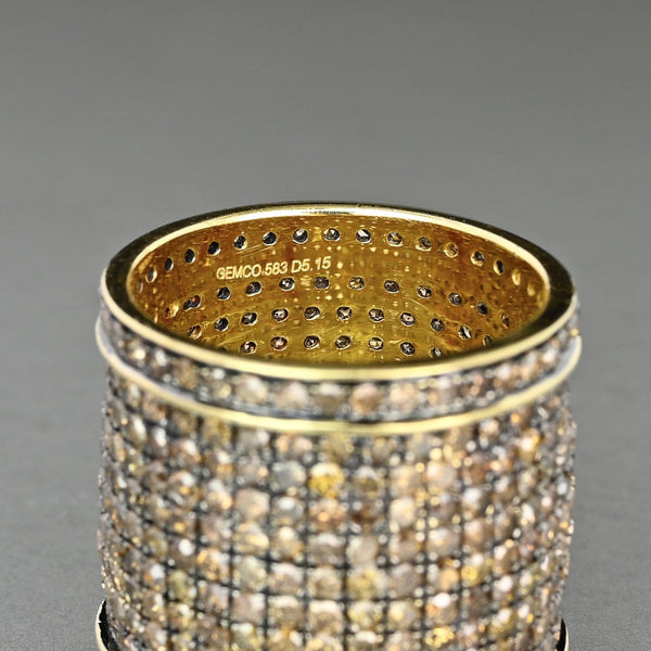 Gemco 14K Gold Champagne Diamond Wide Statement Ring Band - Boylerpf
