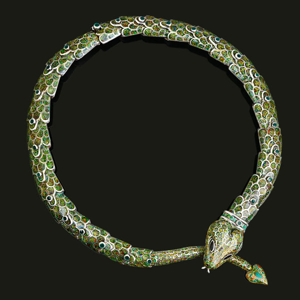 Margot de Taxco Snake Necklace Sterling Silver Enamel