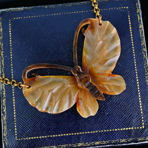 Art Nouveau French Carved Horn Butterfly Necklace | Boylerpf