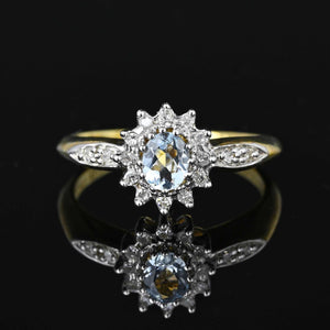 Vintage Diamond Halo Aquamarine Engagement Ring - Boylerpf