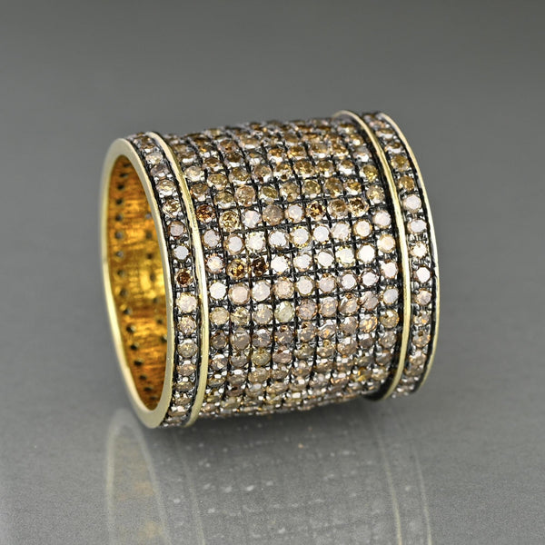 Gemco 14K Gold Champagne Diamond Wide Statement Ring Band - Boylerpf