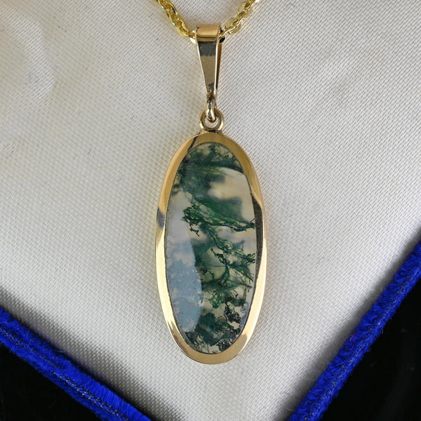 Vintage Gold Scottish Moss Agate Pendant, Sheffield Assayed - Boylerpf