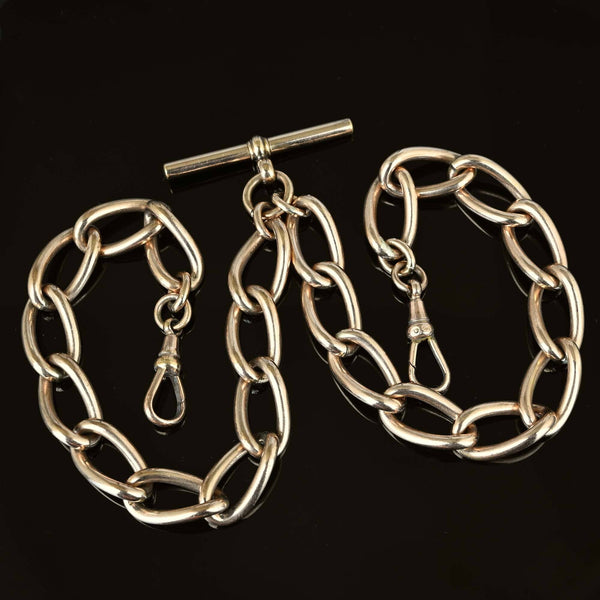 Antique Large Curb Link Double Albert Watch Chain Necklace - Boylerpf