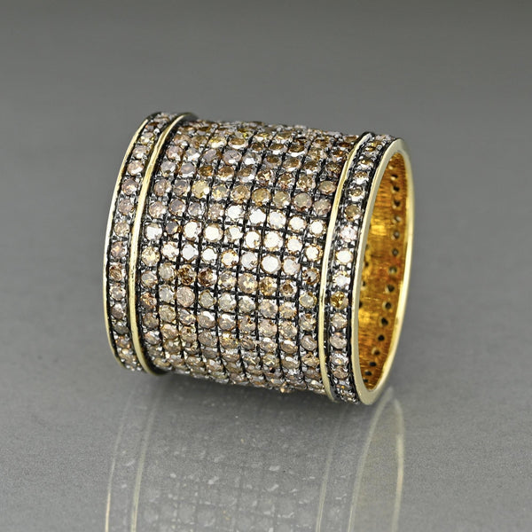 Gemco 14K Gold Champagne Diamond Wide Statement Ring Band - Boylerpf