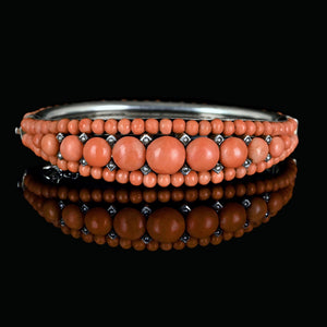 Antique Victorian Seed Pearl Mediterranean Coral Bracelet - Boylerpf
