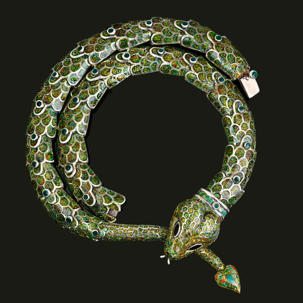 Margot de Taxco Snake Necklace Sterling Silver Enamel