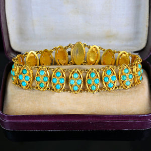 Antique Victorian Gold Gilt Filigree Turquoise Bracelet - Boylerpf