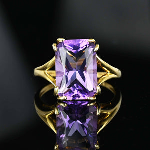 Vintage 14K Gold 6CTW Cusion Cut Amethyst Cocktail Ring - Boylerpf