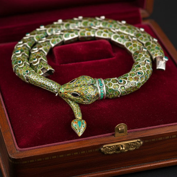 Margot de Taxco Snake Necklace Sterling Silver Enamel