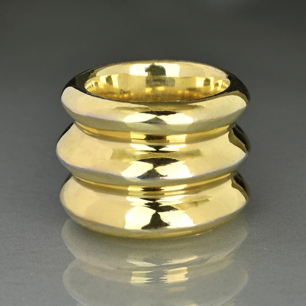 Chunky Gold Sterling Silver Ribbed Dome Band Ring