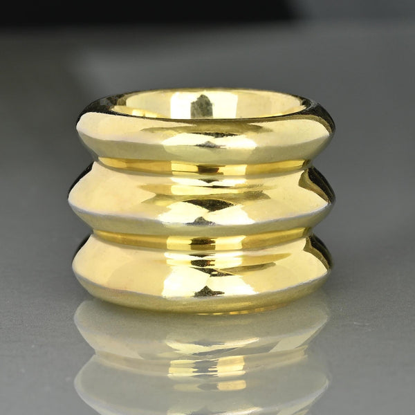 Chunky Gold Sterling Silver Ribbed Dome Band Ring