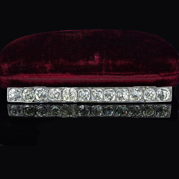 Antique Silver Rock Crystal Diamond Paste Bar Brooch - Boylerpf