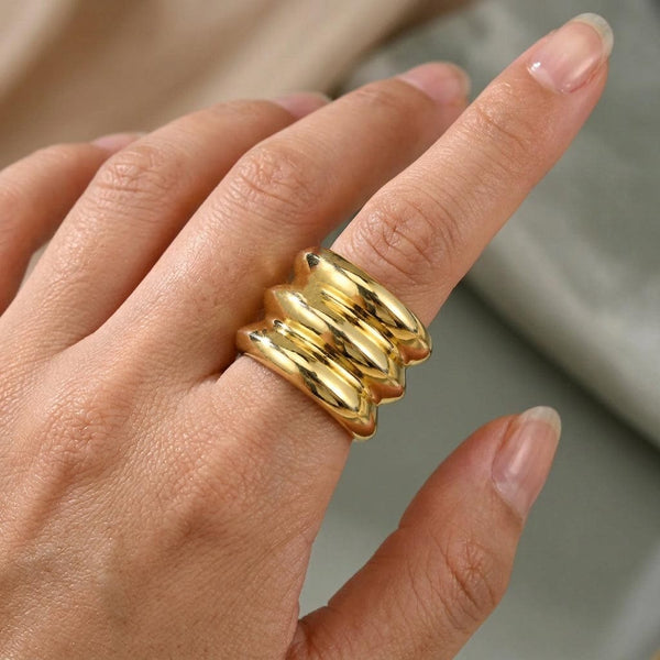 Chunky Gold Sterling Silver Ribbed Dome Band Ring