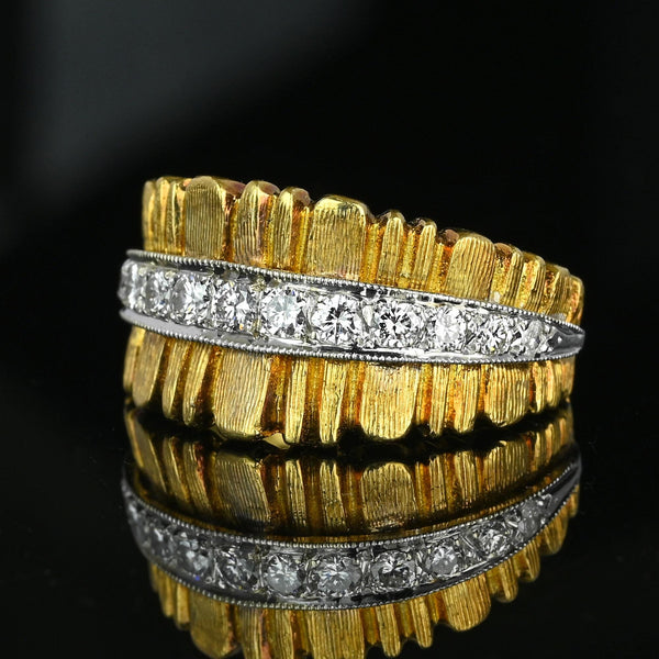 Wide 18K Gold Platinum Diamond Half Eternity Ring Band - Boylerpf