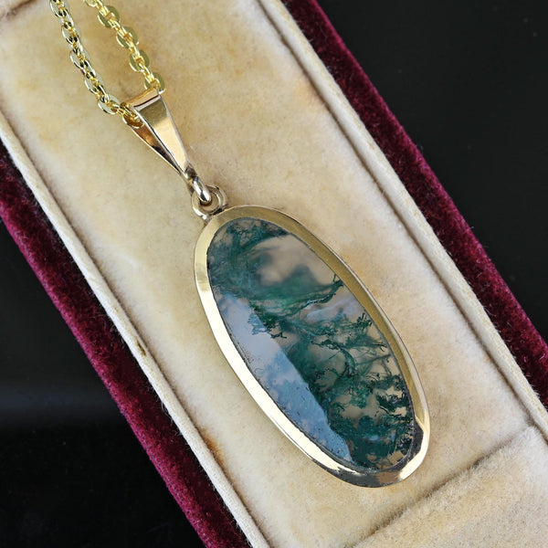 Vintage Gold Scottish Moss Agate Pendant, Sheffield Assayed - Boylerpf