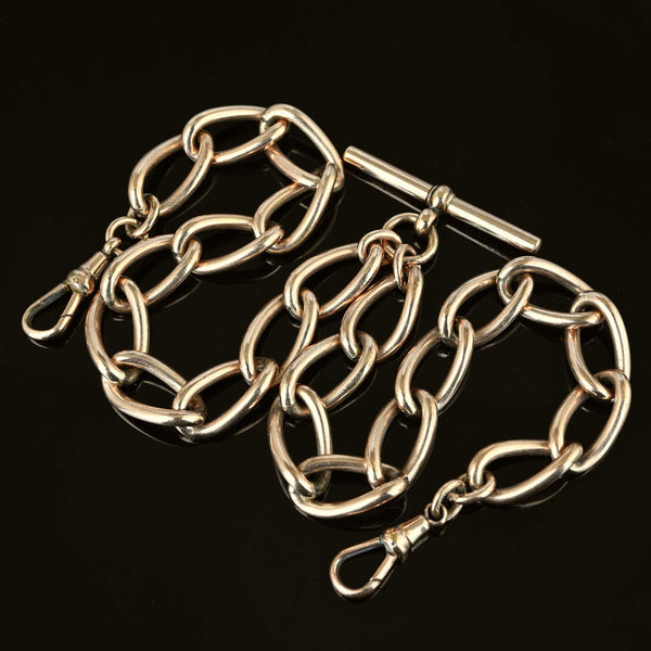 Antique Large Curb Link Double Albert Watch Chain Necklace - Boylerpf