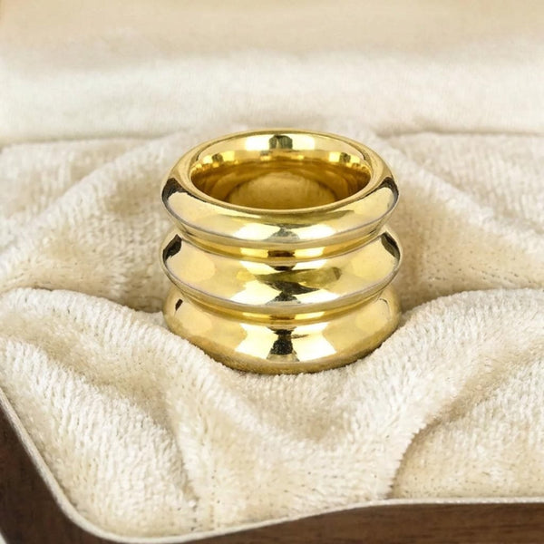 Chunky Gold Sterling Silver Ribbed Dome Band Ring
