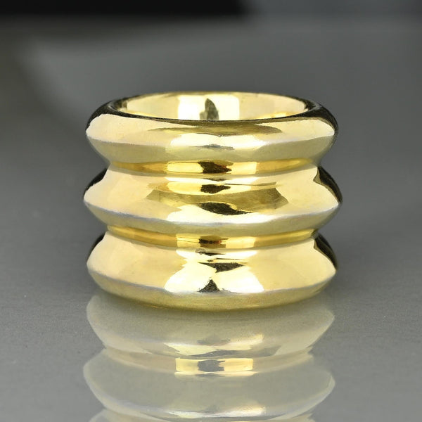 Chunky Gold Sterling Silver Ribbed Dome Band Ring