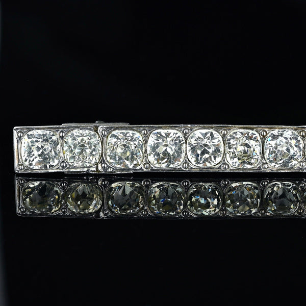Antique Silver Rock Crystal Diamond Paste Bar Brooch - Boylerpf